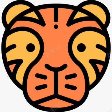 老虎野生动物16线形颜色图标图标