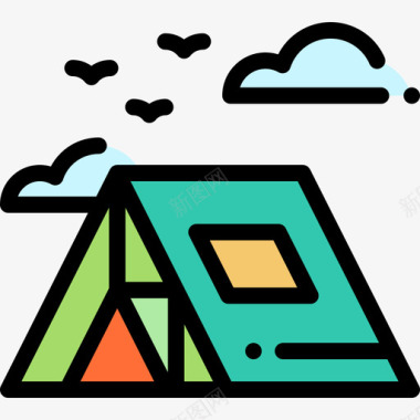 帐篷冒险7线性颜色图标图标