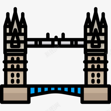 塔桥纪念碑14线性颜色图标图标