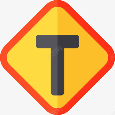 T形交叉口信号和禁令3平坦图标图标