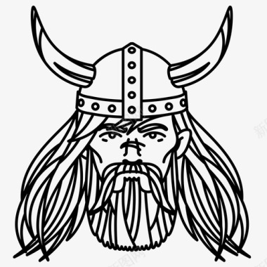 北欧海盗胡子头盔图标图标
