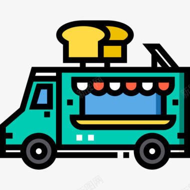 面包车食品车2线性颜色图标图标