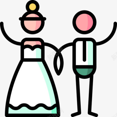 婚礼情人节38线性颜色图标图标