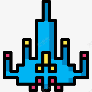 太空入侵者电子游戏9线性颜色图标图标