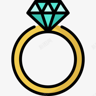戒指55岁婚礼线性颜色图标图标