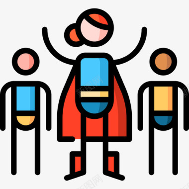 超级英雄团队合作25岁线性颜色图标图标