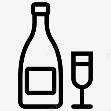采购产品葡萄酒瓶子和玻璃杯香槟长笛图标图标