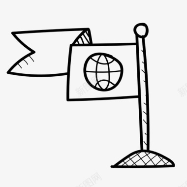 旗帜地球仪图标图标