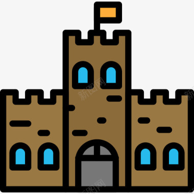 城堡旅行81线性颜色图标图标