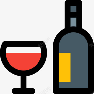 葡萄酒饮料5线性颜色图标图标