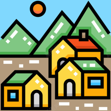 村庄在村庄4线性颜色图标图标