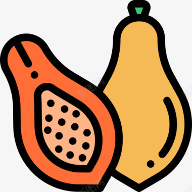 木瓜水果和蔬菜6线颜色图标图标