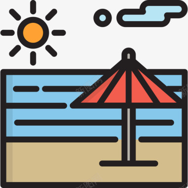海滩风景30线性颜色图标图标