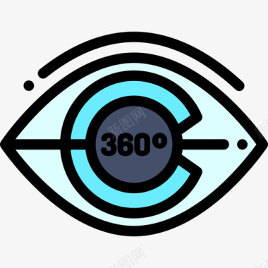 360度虚拟现实34线性颜色图标图标