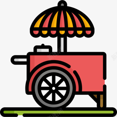 食品车城市元素20线性颜色图标图标