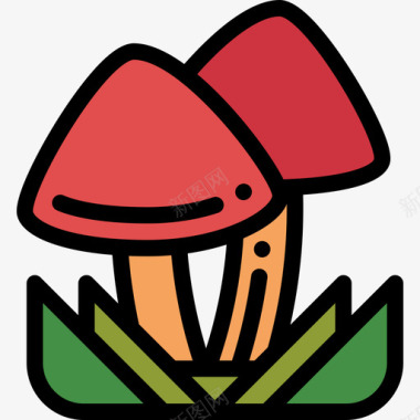 蘑菇秋季9线形颜色图标图标