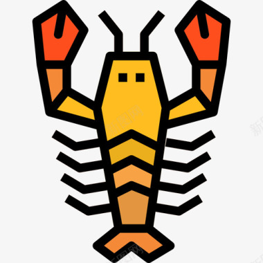 龙虾动物和食物线形颜色图标图标