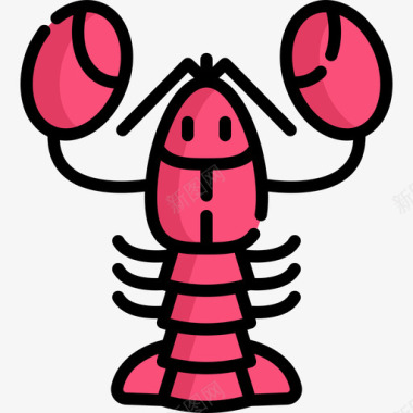 龙虾海洋生物8线形颜色图标图标