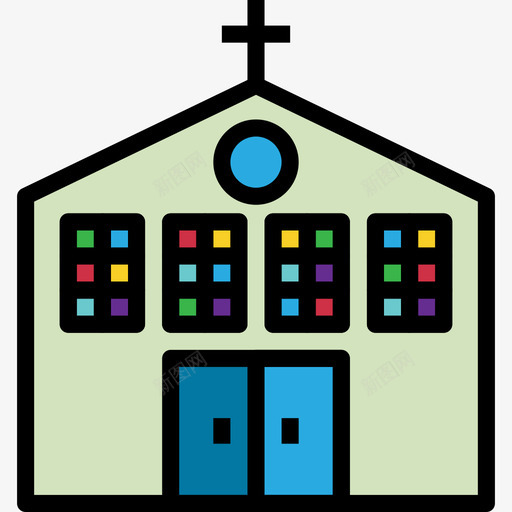 教堂城市元素建筑4线条色彩图标svg_新图网 https://ixintu.com 城市元素建筑4 教堂 线条色彩