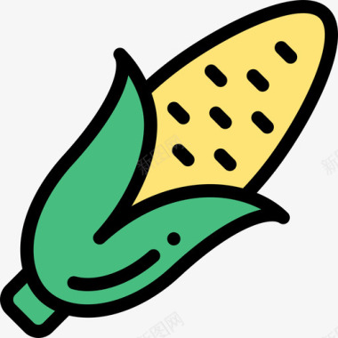 玉米野餐和烧烤线性颜色图标图标