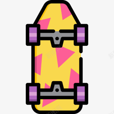 滑板80年代6线性颜色图标图标