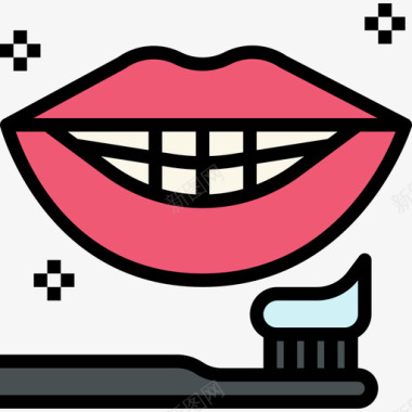 牙刷美容45线性颜色图标图标