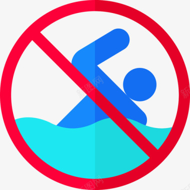 禁止游泳信号和禁令3平坦图标图标