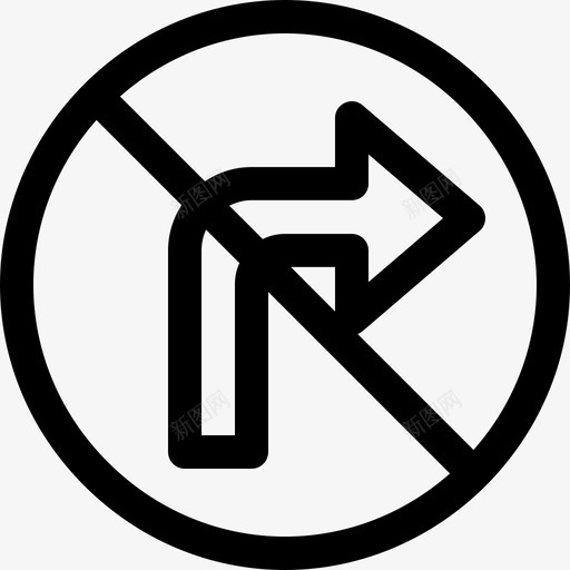 禁止右转信号灯和禁令直线图标svg_新图网 https://ixintu.com 信号灯和禁令 直线 禁止右转