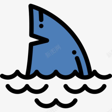 鲨鱼航海水手直线颜色图标图标