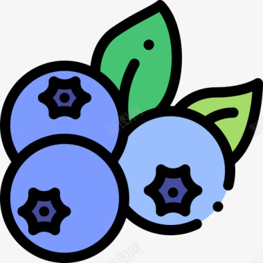 蓝莓水果和蔬菜6线形颜色图标图标
