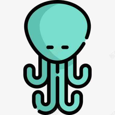 章鱼海洋生物8线形颜色图标图标