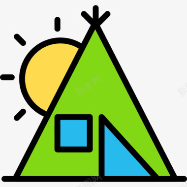 帐篷户外活动9线性颜色图标图标