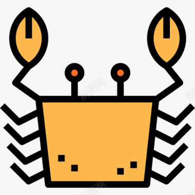 螃蟹动物和食物原色图标图标