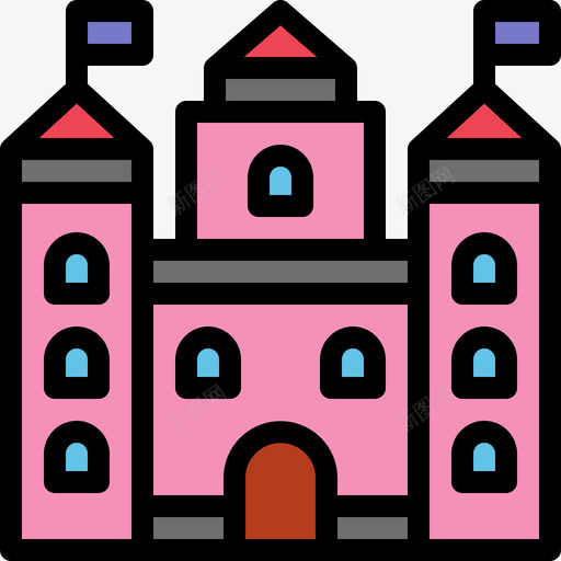 城堡城市建筑2线性颜色图标svg_新图网 https://ixintu.com 城堡 城市建筑2 线性颜色