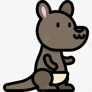 袋鼠卡瓦伊动物3线性颜色图标图标