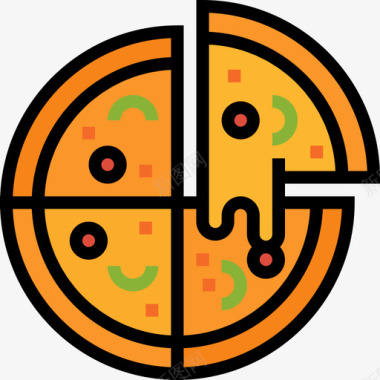 披萨食物70原色图标图标