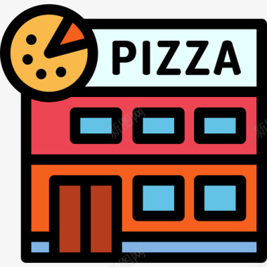 披萨城市建筑2线性颜色图标图标