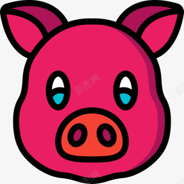 猪动物42线性颜色图标图标