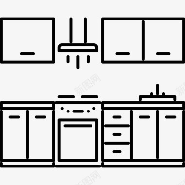 厨房家具42线性图标图标