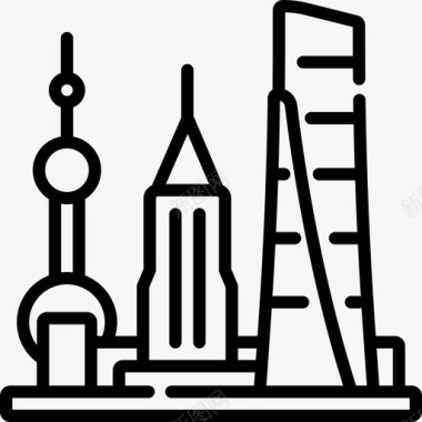 摩天大楼中国13直线型图标图标