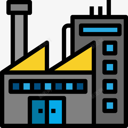 工厂城市元素建筑4线条色彩图标svg_新图网 https://ixintu.com 城市元素建筑4 工厂 线条色彩