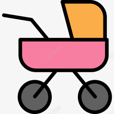 婴儿车55岁婴儿线性颜色图标图标