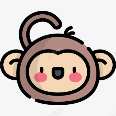 猴子自然和动物2线颜色图标图标