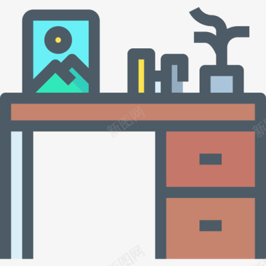 办公桌家具24件线性颜色图标图标