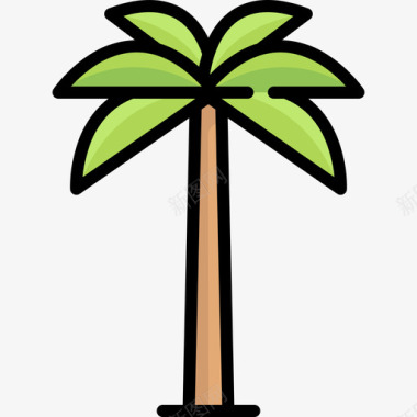 棕榈树夏季8线形颜色图标图标