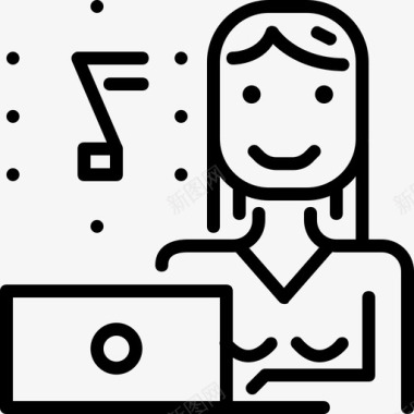 女人女人用笔记本电脑直线型图标图标
