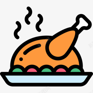鸡肉野餐和烧烤原色图标图标