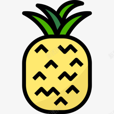 菠萝水果和蔬菜9线形颜色图标图标