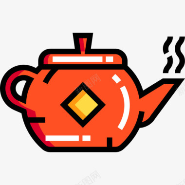茶壶亚洲食品7线性颜色图标图标