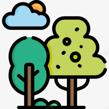 树木景观4线性颜色图标图标